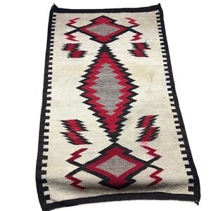 Vintage Navajo Red Mesa‎ Native American Dine Wool Woven Rug Tapestry 1900s